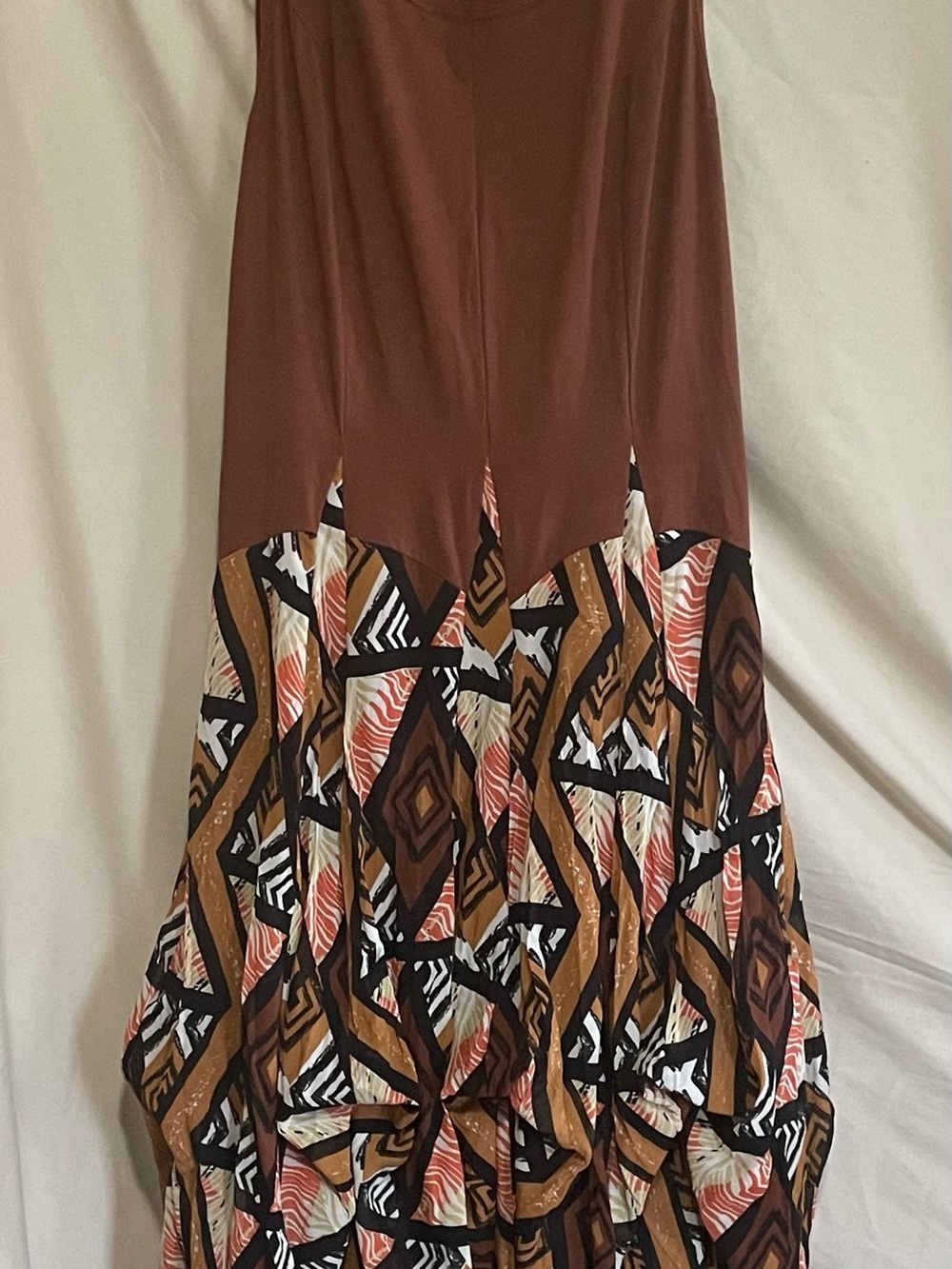 Kaktus Rust Brown Tribal Printed Boho Maxi Skirt